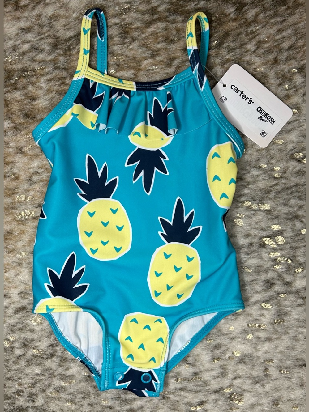 5 for $25🔥Carter's Blue Pineapple Print One Piece Swimsuit Baby Girl 6M- New